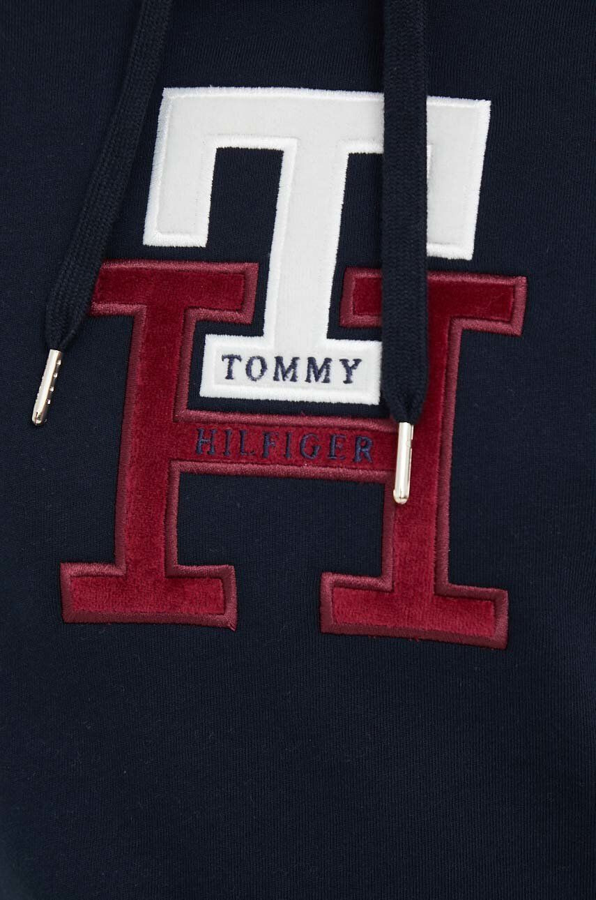 Tommy Hilfiger Bavlněná mikina dámská tmavomodrá barva s kapucí s aplikací - Pepit.cz