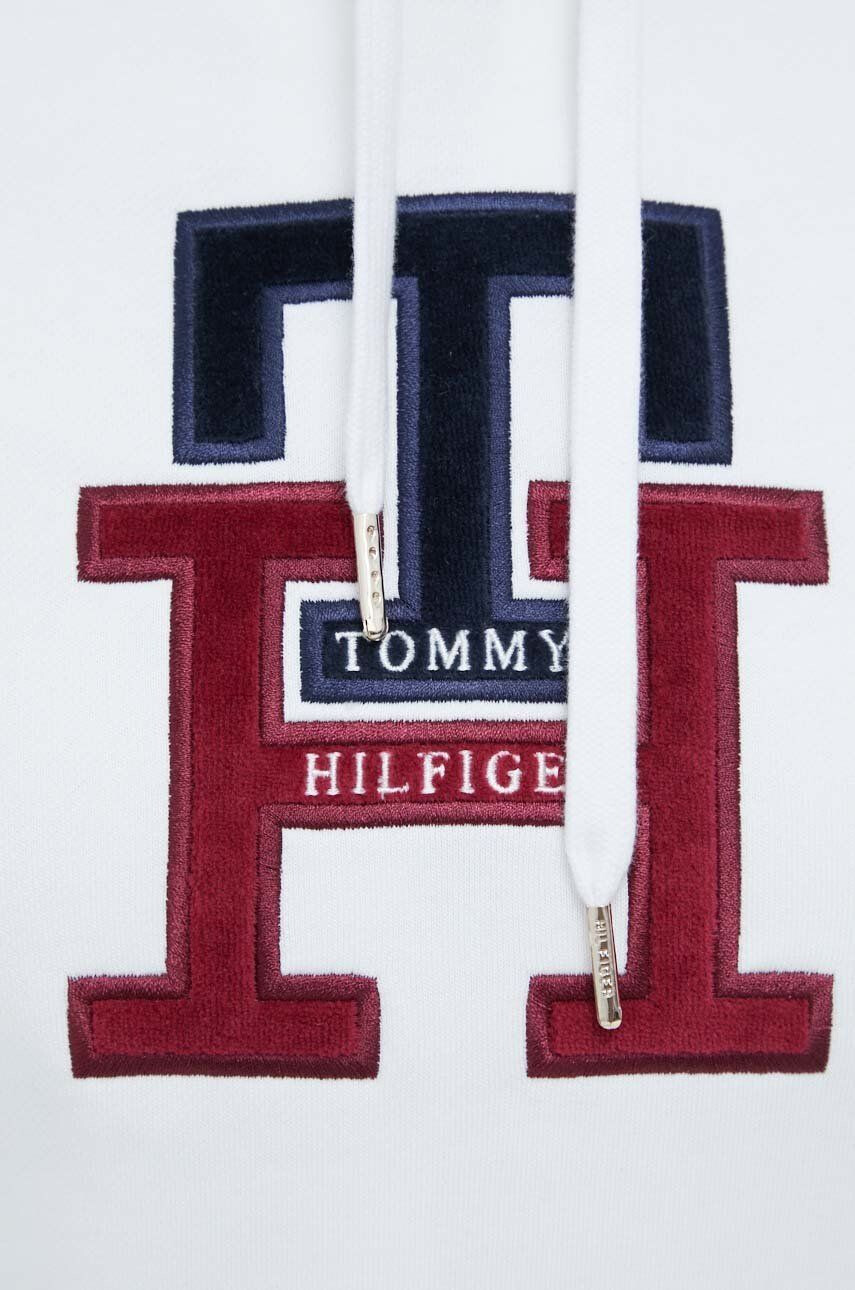 Tommy Hilfiger Bavlněná mikina dámská bílá barva s kapucí s aplikací - Pepit.cz