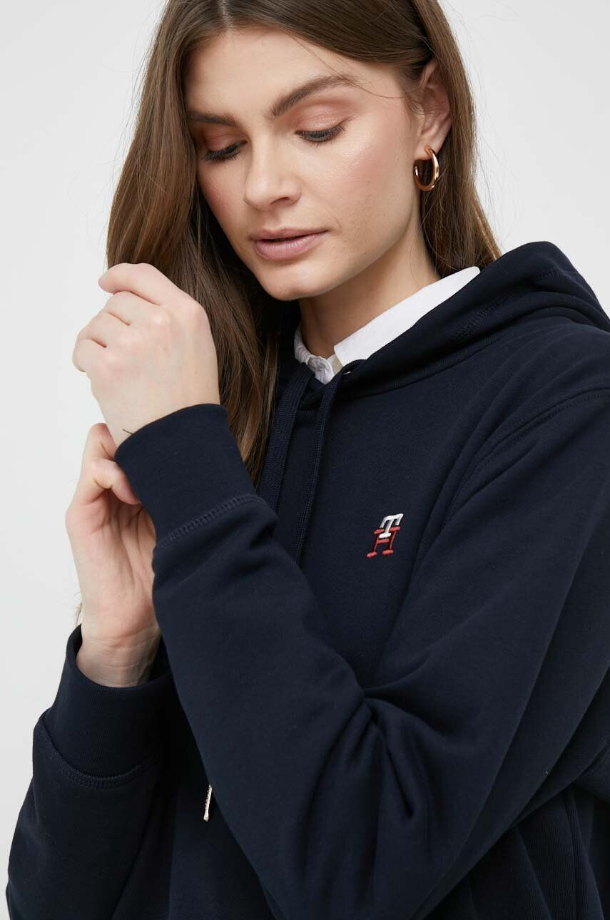 Tommy Hilfiger Bavlněná mikina dámská tmavomodrá barva s kapucí hladká - Pepit.cz