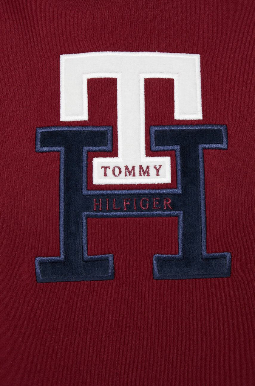 Tommy Hilfiger Bavlněná mikina dámská vínová barva s kapucí s aplikací - Pepit.cz