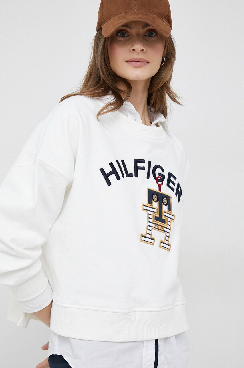 Tommy Hilfiger Bavlněná mikina dámská bílá barva s potiskem - Pepit.cz