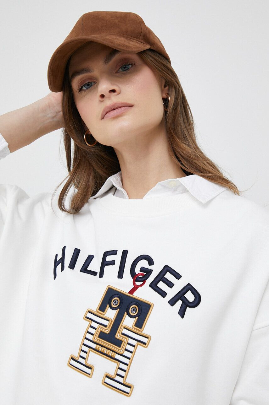 Tommy Hilfiger Bavlněná mikina dámská bílá barva s potiskem - Pepit.cz