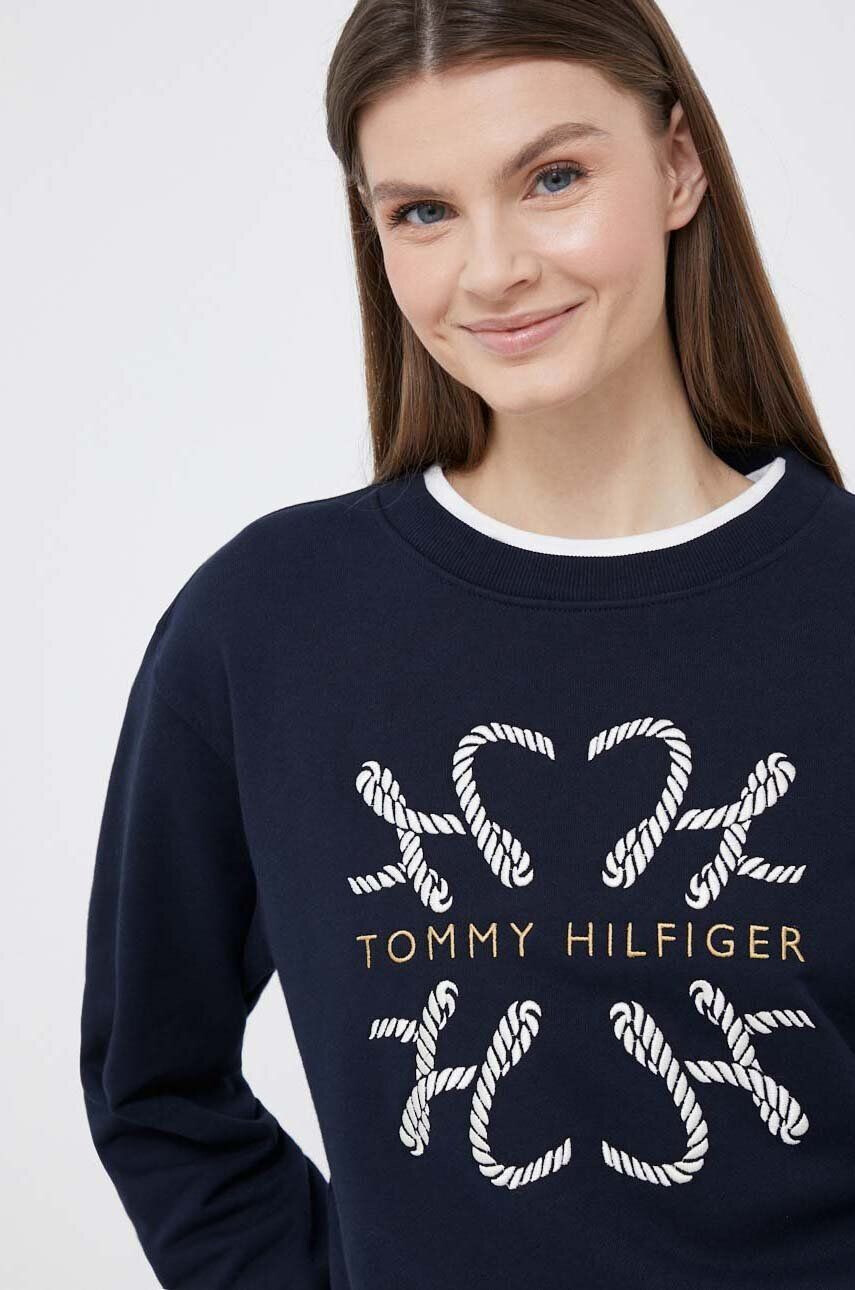 Tommy Hilfiger Bavlněná mikina dámská tmavomodrá barva s aplikací - Pepit.cz