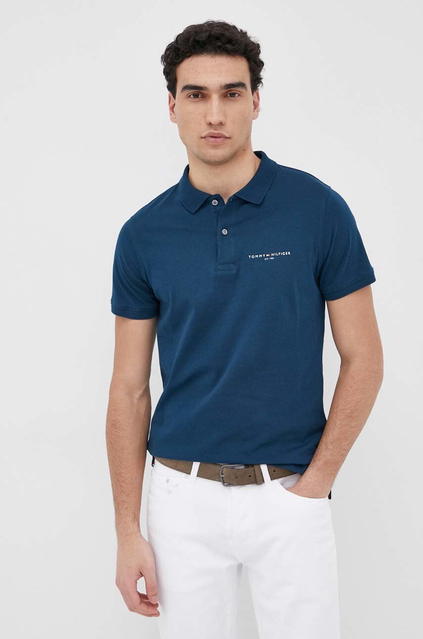 Tommy Hilfiger Bavlněné polo tričko tyrkysová barva s potiskem - Pepit.cz