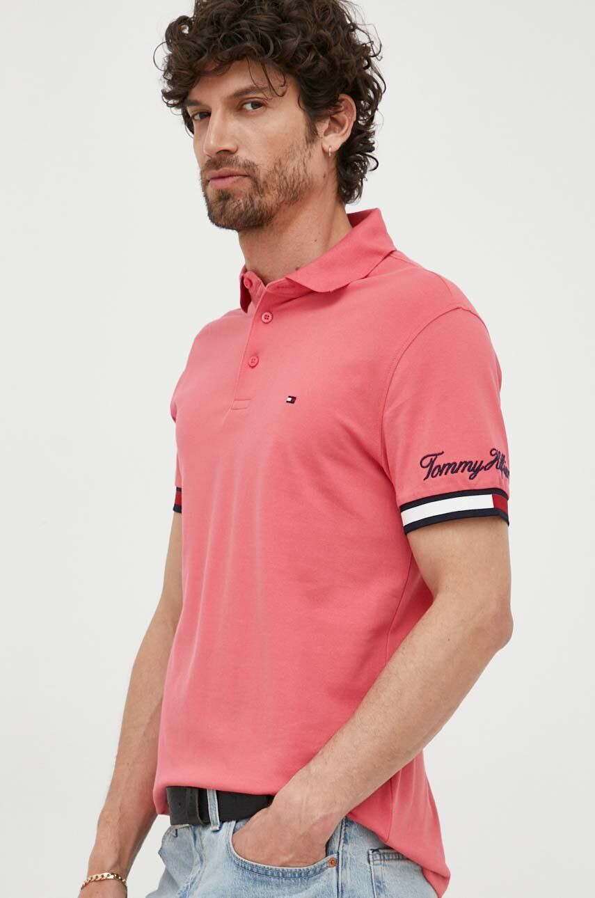 Tommy Hilfiger Bavlněné polo tričko růžová barva s aplikací - Pepit.cz