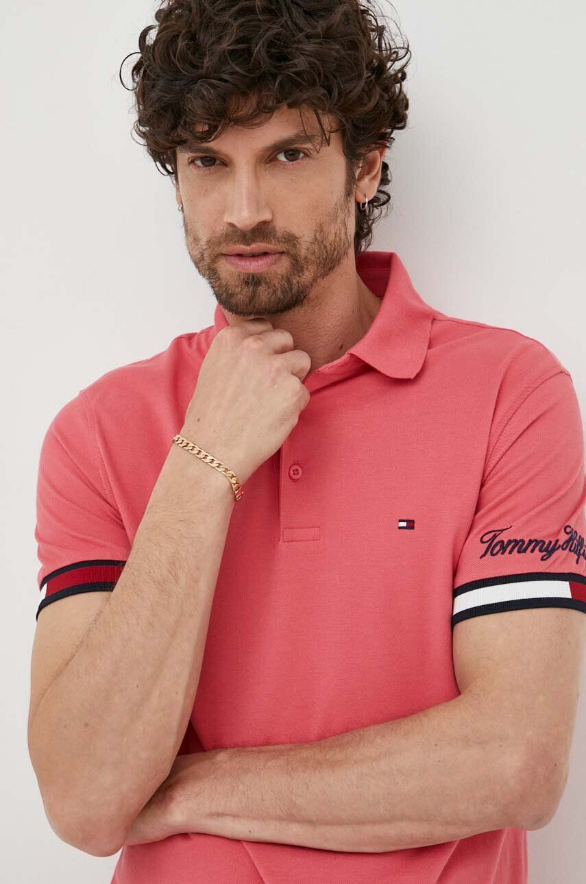 Tommy Hilfiger Bavlněné polo tričko růžová barva s aplikací - Pepit.cz