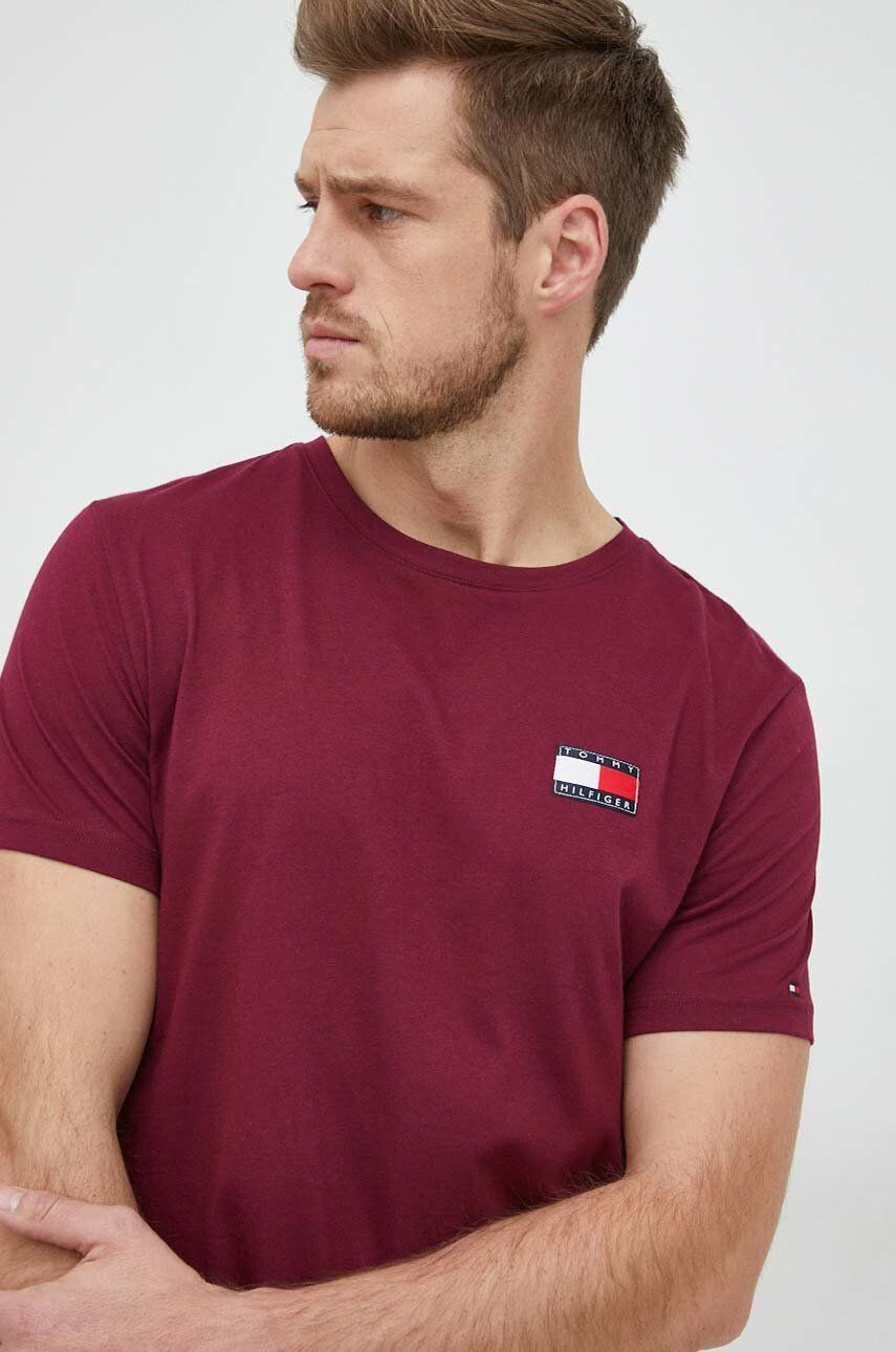 Tommy Hilfiger Bavlněné tričko béžová barva slim s límečkem button-down - Pepit.cz