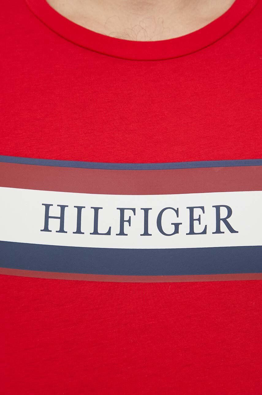 Tommy Hilfiger Bavlněné tričko červená barva s potiskem - Pepit.cz