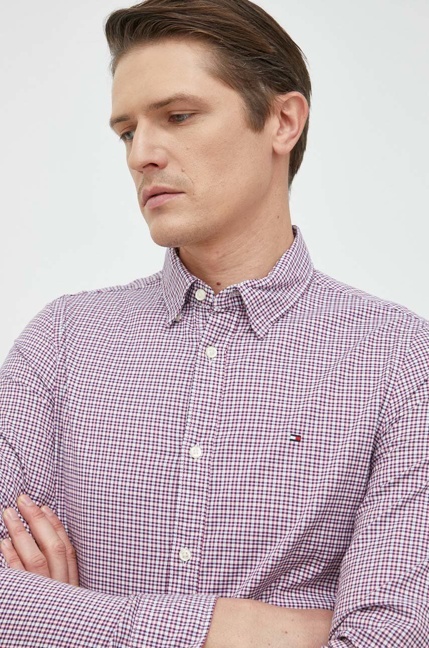 Tommy Hilfiger Bavlněné tričko fialová barva slim s límečkem button-down - Pepit.cz