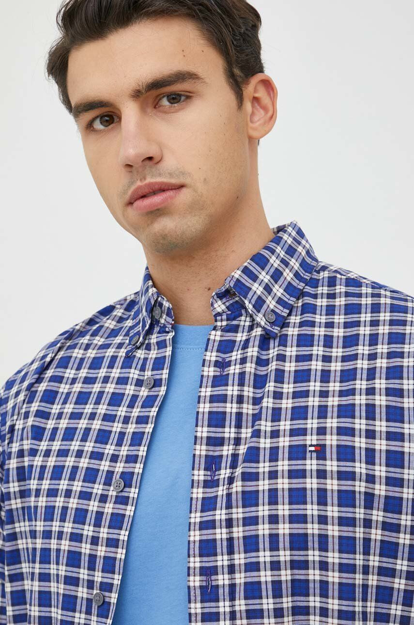 Tommy Hilfiger Bavlněné tričko tmavomodrá barva regular s límečkem button-down - Pepit.cz