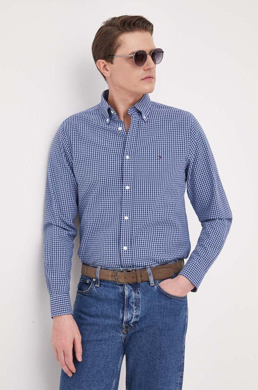 Tommy Hilfiger Bavlněné tričko tmavomodrá barva regular s límečkem button-down - Pepit.cz