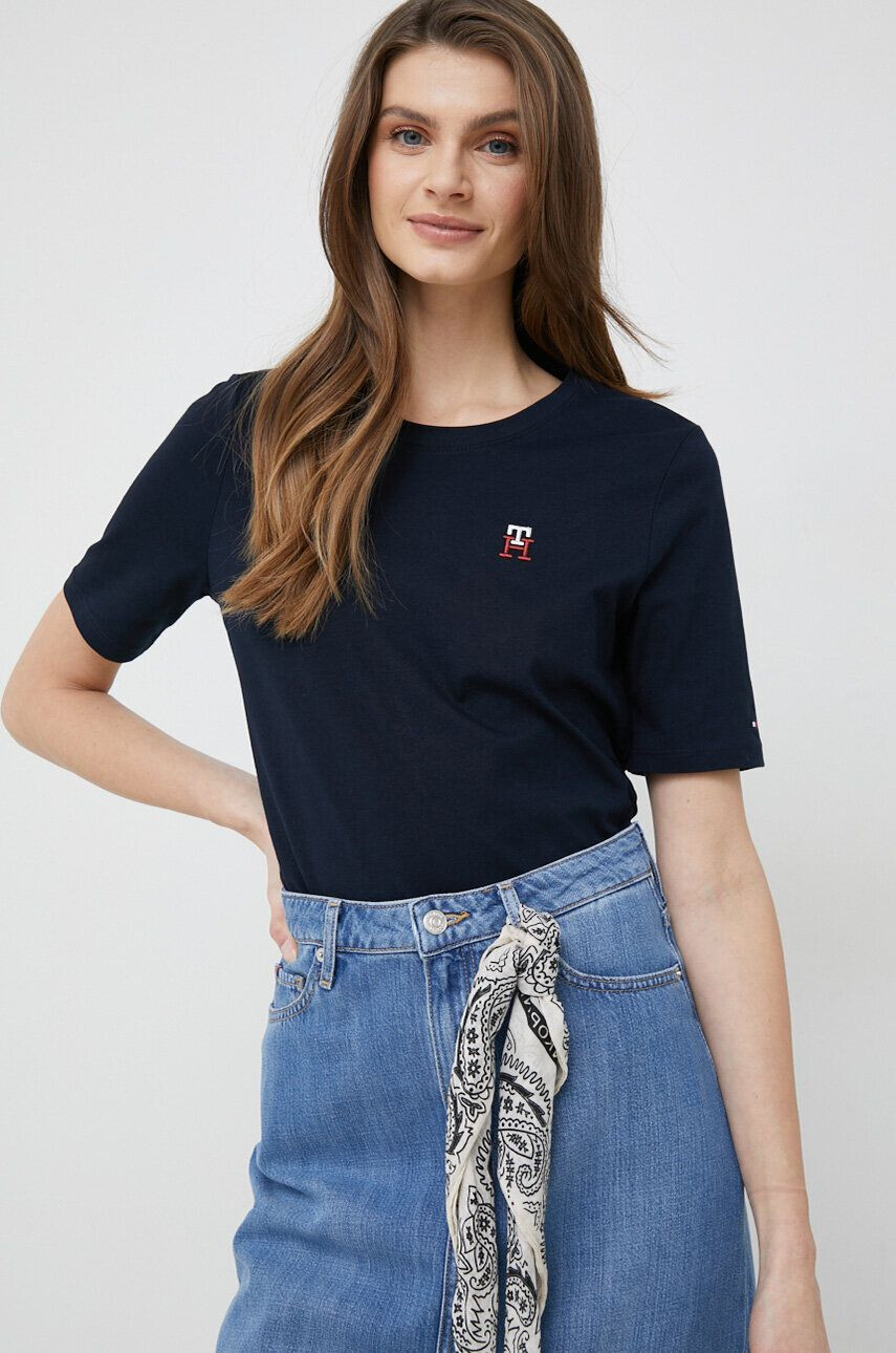 Tommy Hilfiger Bavlněné tričko tmavomodrá barva - Pepit.cz