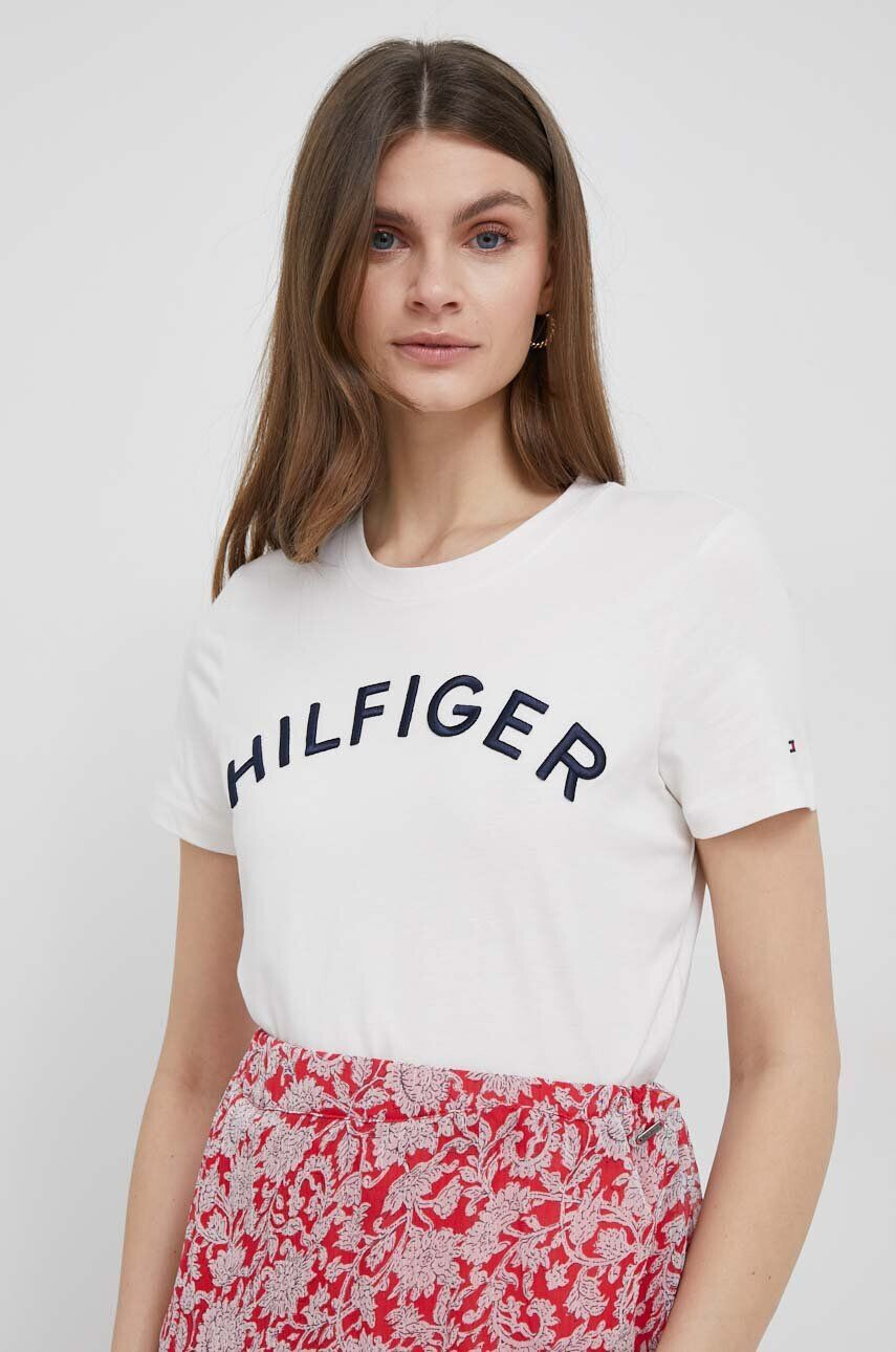 Tommy Hilfiger Bavlněné tričko béžová barva - Pepit.cz