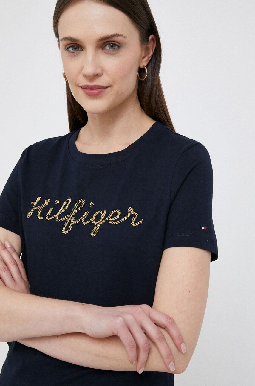 Tommy Hilfiger Bavlněné tričko tmavomodrá barva - Pepit.cz