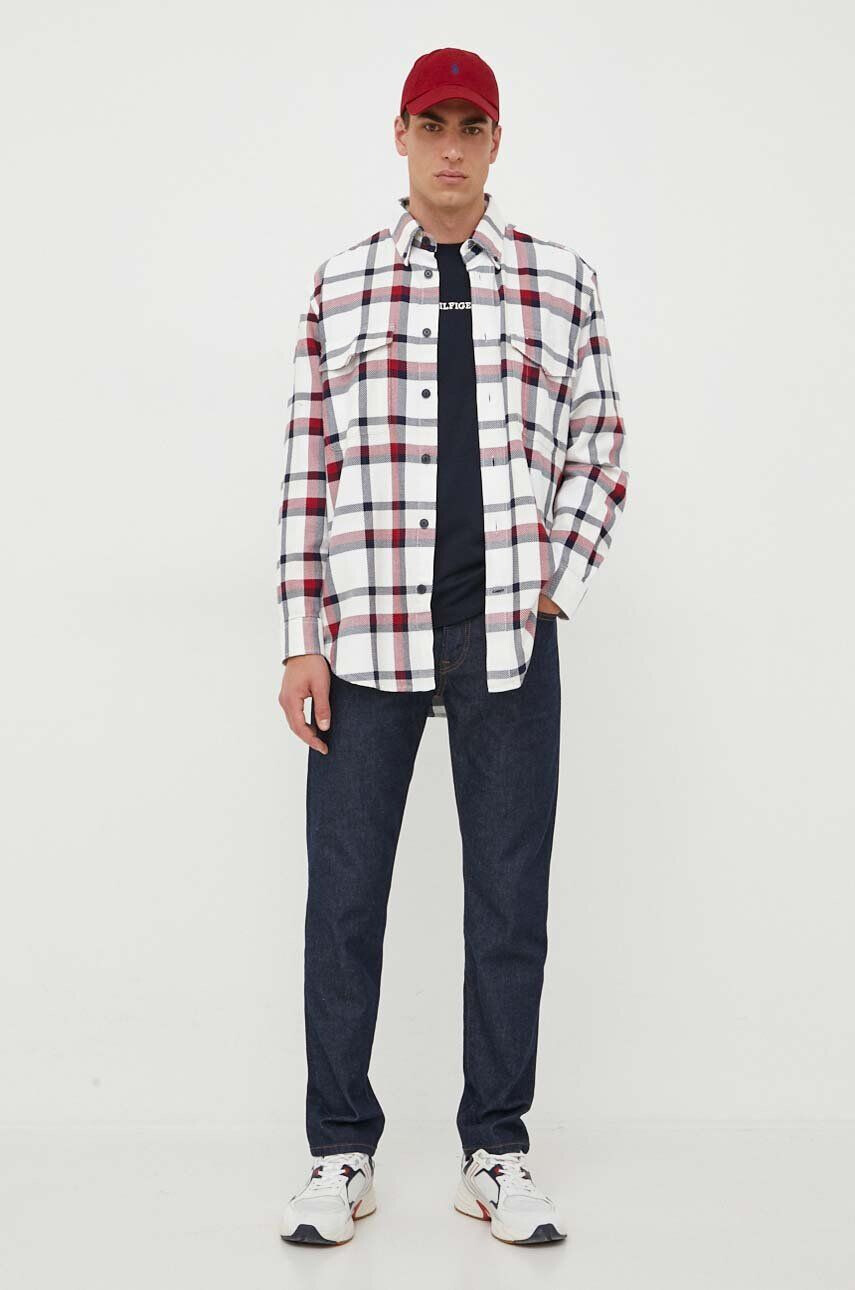 Tommy Hilfiger Košile bílá barva relaxed s límečkem button-down - Pepit.cz