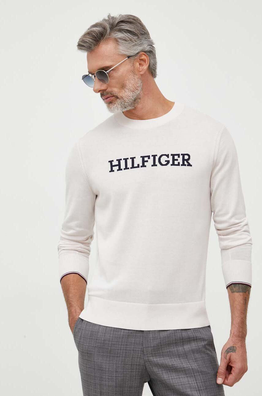 Tommy Hilfiger Bavlněný svetr béžová barva lehký - Pepit.cz