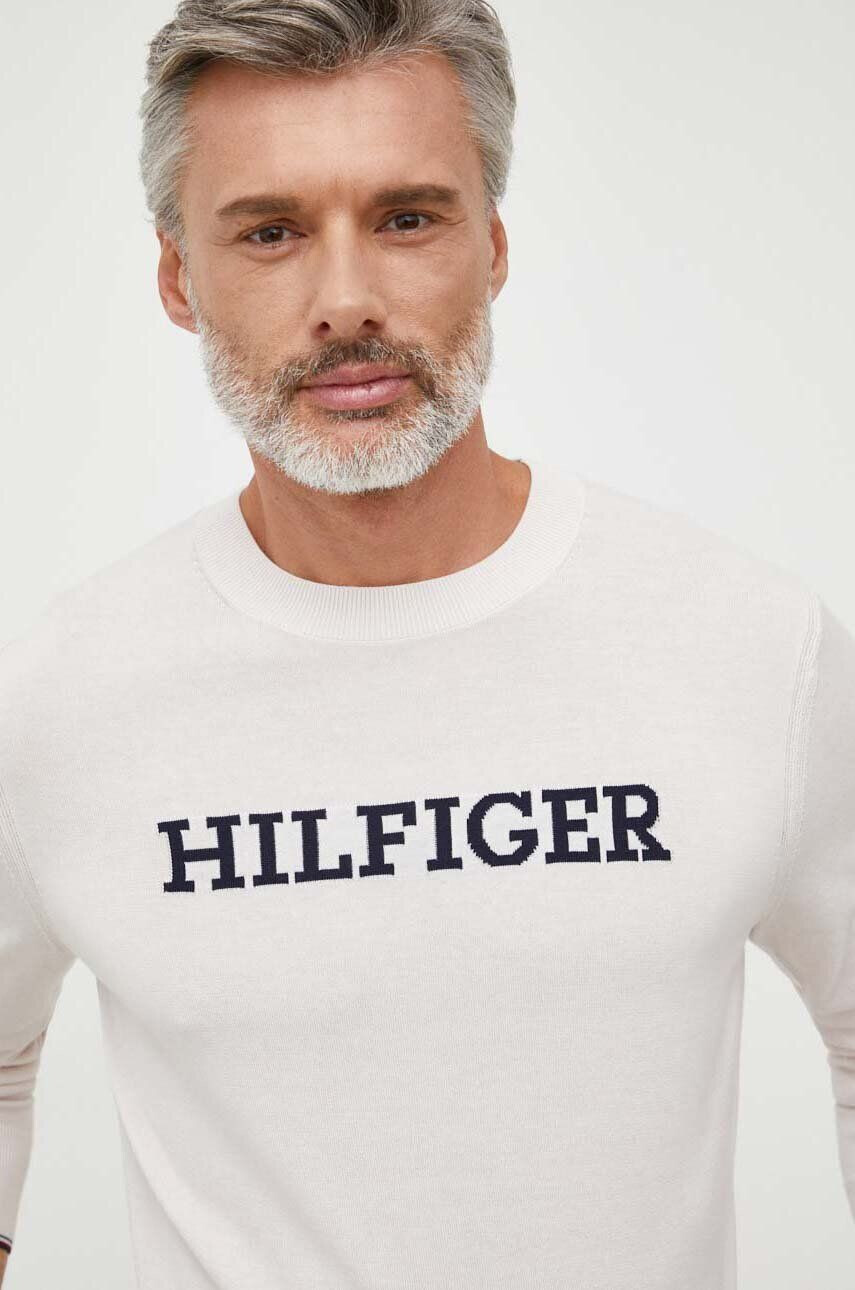 Tommy Hilfiger Bavlněný svetr béžová barva lehký - Pepit.cz