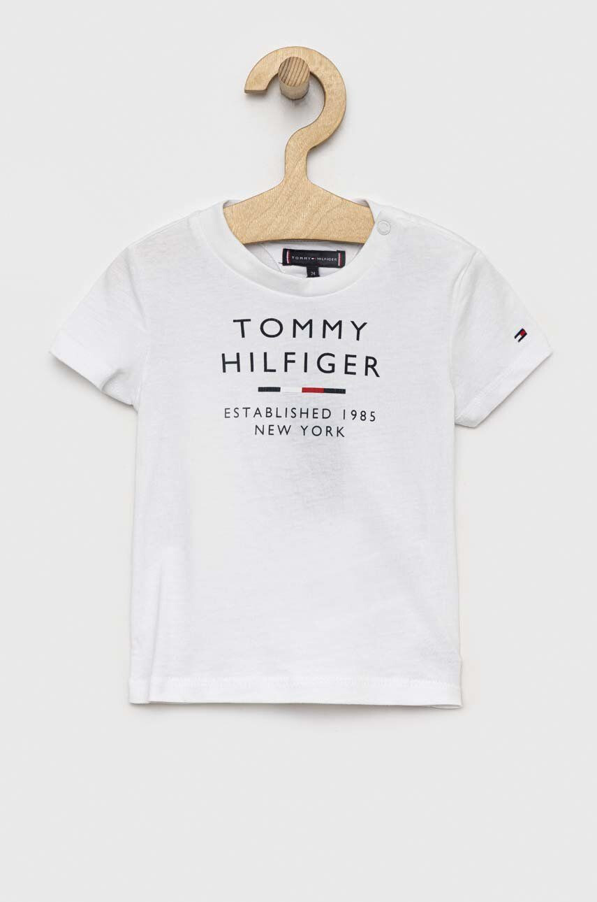 Tommy Hilfiger Dětské bavlněné tričko bílá barva s potiskem - Pepit.cz