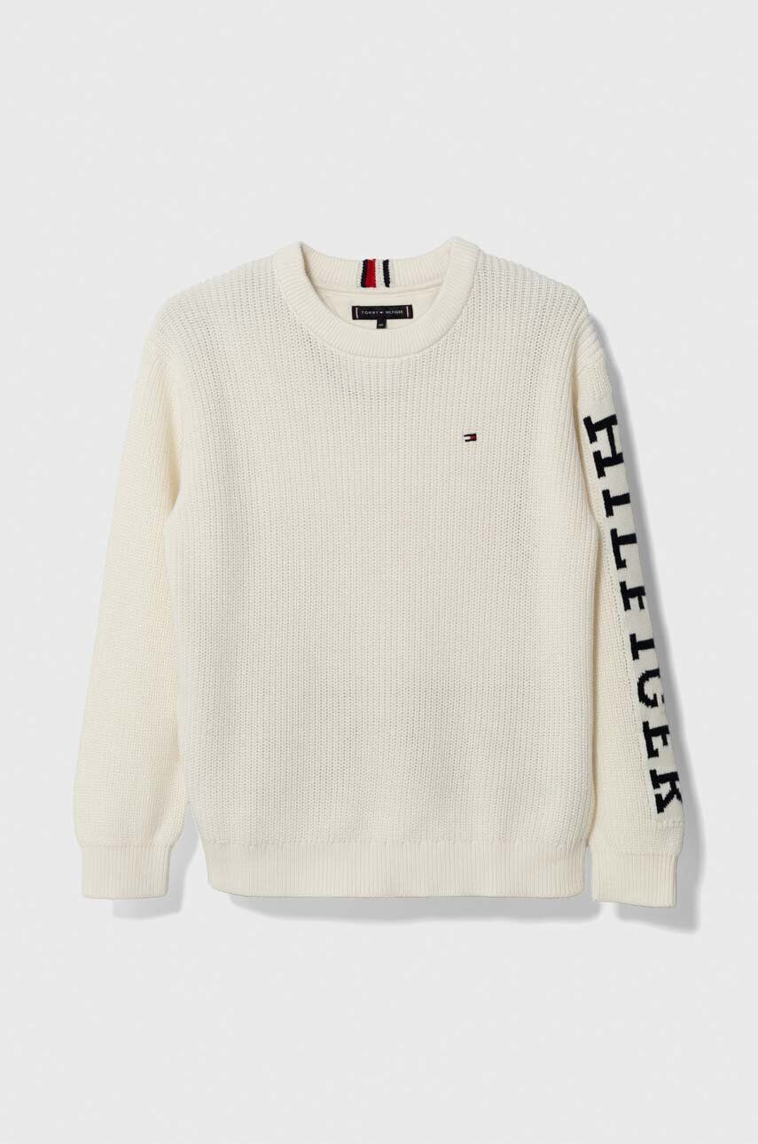 Tommy Hilfiger Dětský bavlněný svetr bílá barva - Pepit.cz