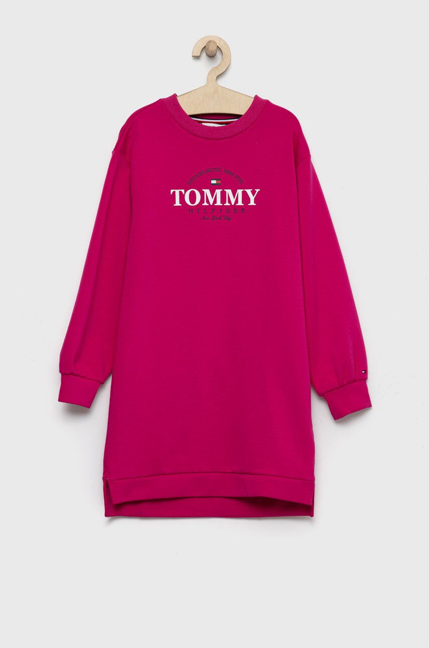 Tommy Hilfiger Dívčí šaty růžová barva midi - Pepit.cz