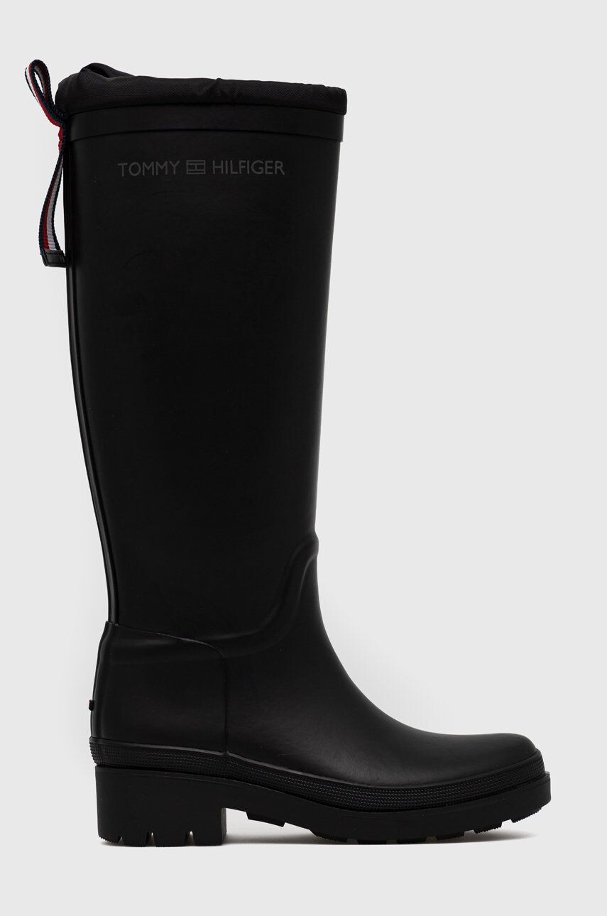 Tommy Hilfiger Holínky Th Overknee Rainboot Monogram dámské černá barva - Pepit.cz