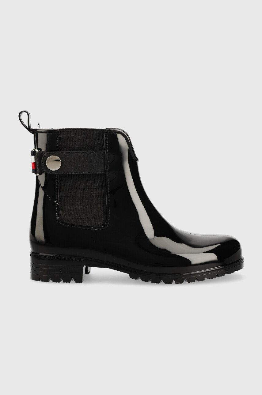 Tommy Hilfiger Holínky Ankle Rainboot With Metal Detail dámské černá barva - Pepit.cz