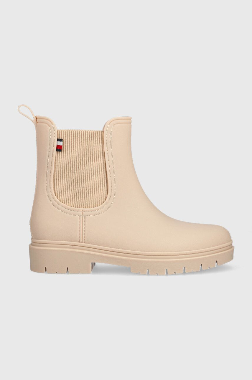 Tommy Hilfiger Holínky Fw0fw06897 Matt Ankle Rainboot With Elastic dámské béžová barva - Pepit.cz