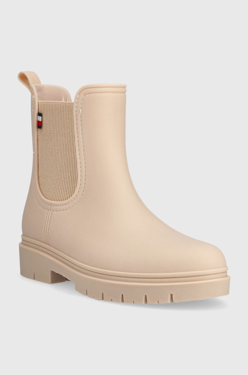 Tommy Hilfiger Holínky Fw0fw06897 Matt Ankle Rainboot With Elastic dámské béžová barva - Pepit.cz