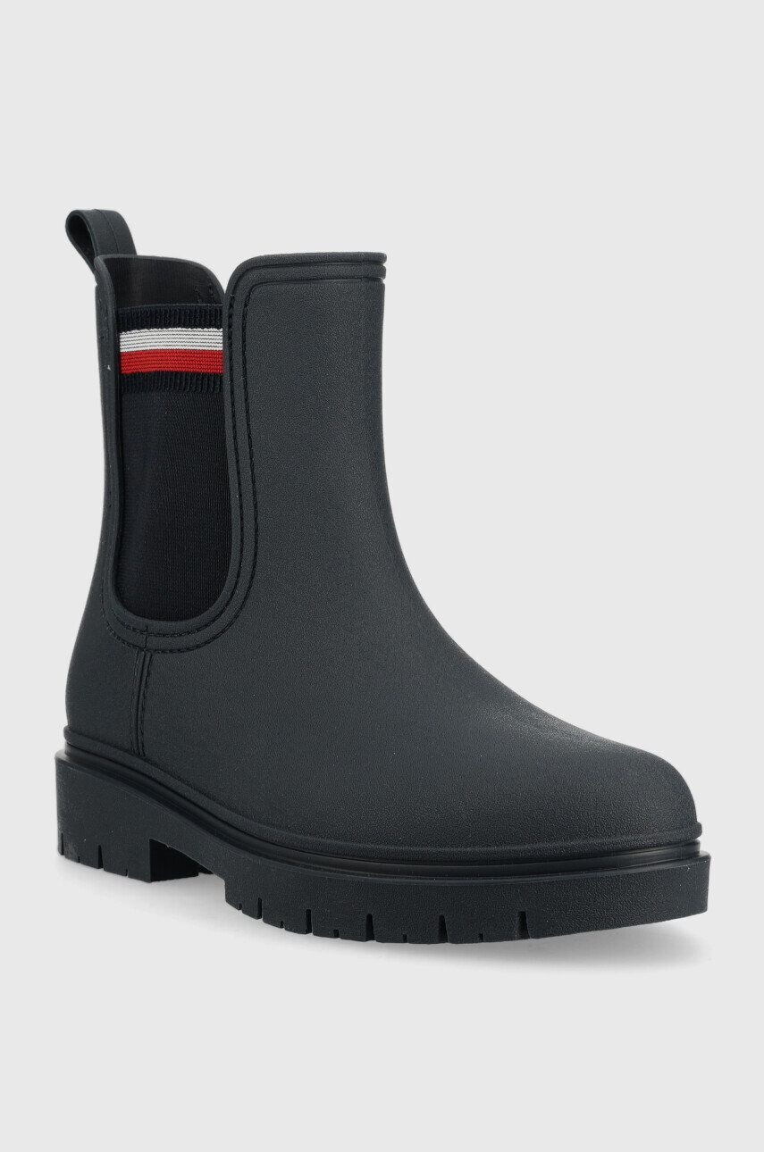 Tommy Hilfiger Holínky Rain Boot Ankle Elastic dámské tmavomodrá barva - Pepit.cz