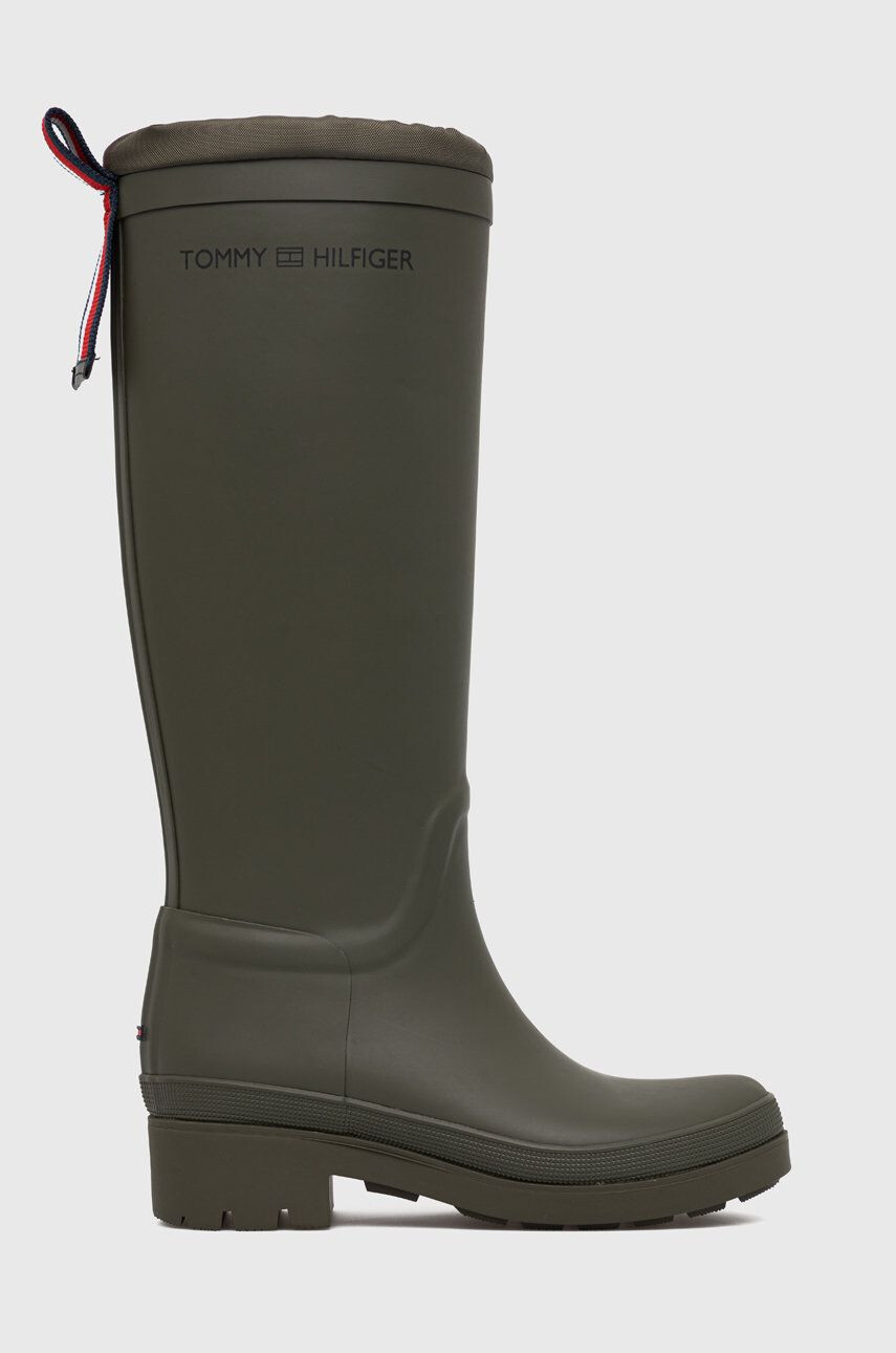 Tommy Hilfiger Holínky Th Overknee Rainboot dámské zelená barva - Pepit.cz