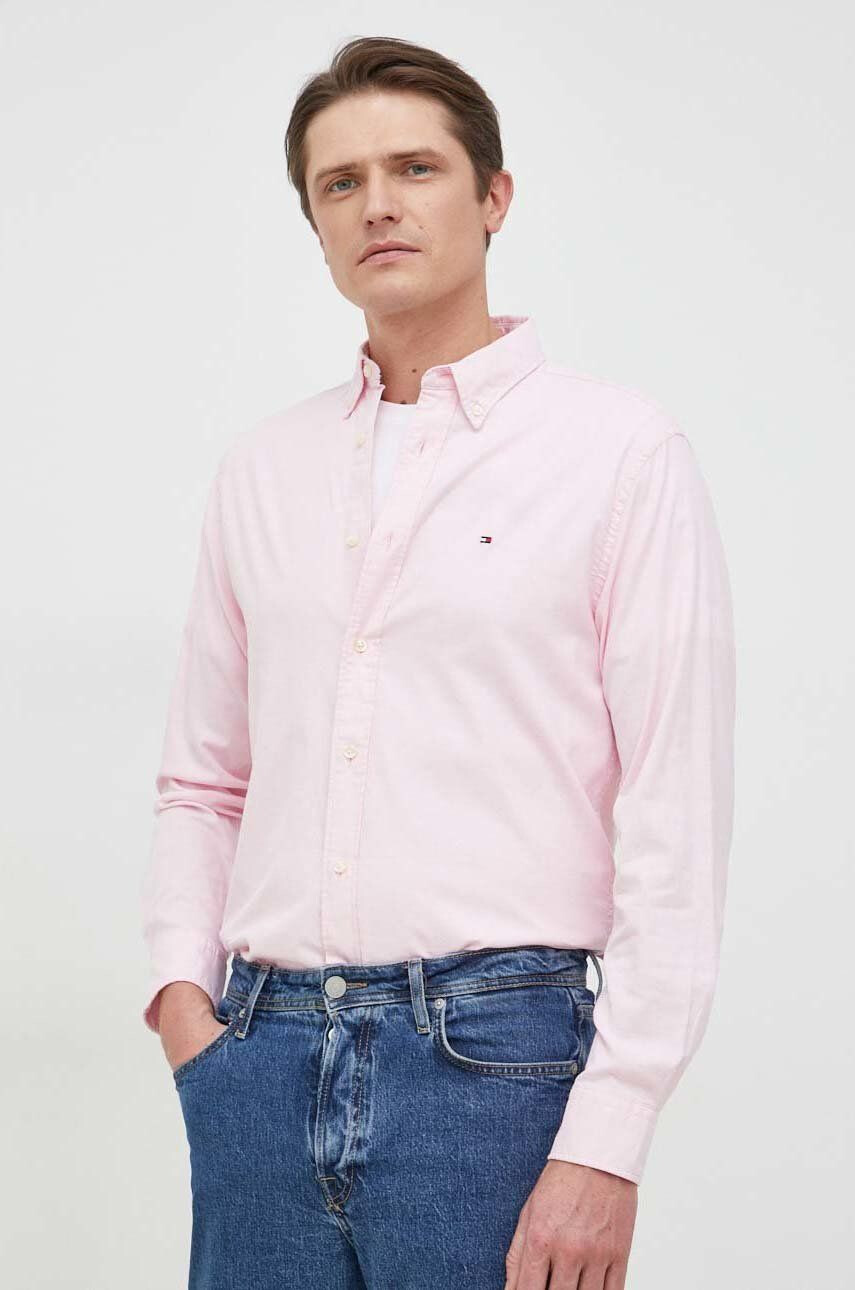 Tommy Hilfiger Košile pánská fialová barva regular s límečkem button-down - Pepit.cz