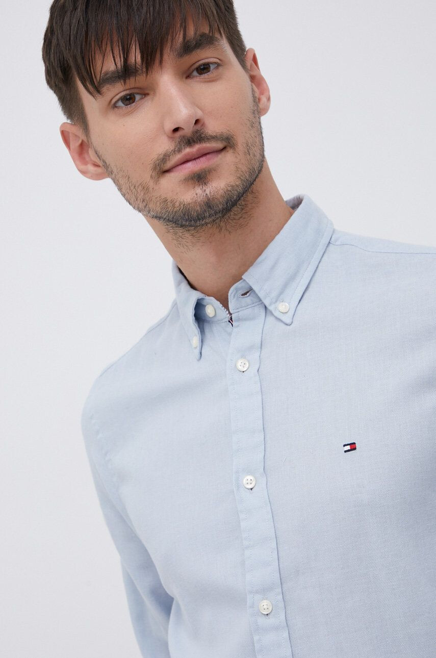 Tommy Hilfiger Košile ze směsi lnu pánská slim s límečkem button-down - Pepit.cz