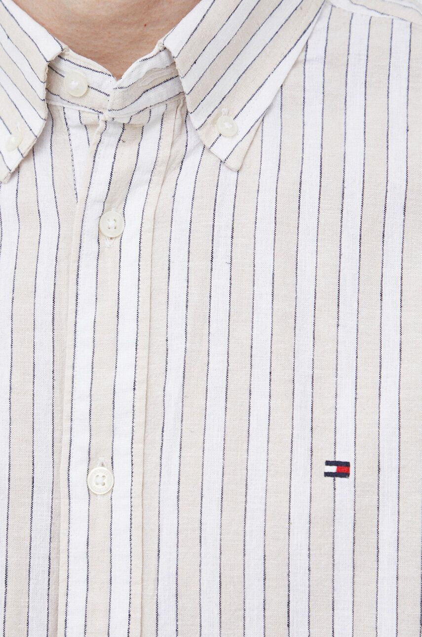 Tommy Hilfiger Košile s příměsí lnu béžová barva regular s límečkem button-down - Pepit.cz