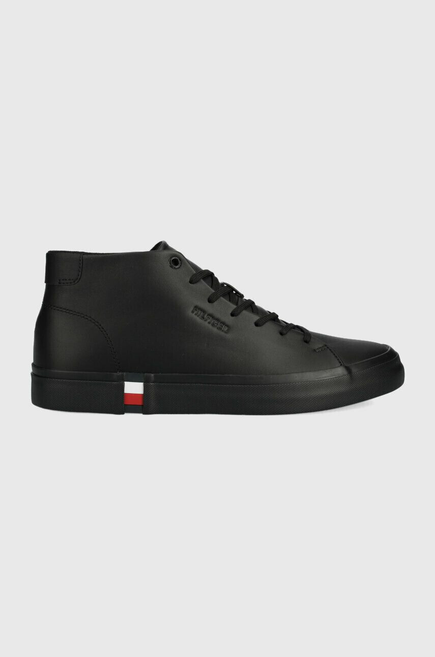 Tommy Hilfiger Kožené kecky FM0FM04352 MODERN VULC HI CORPORATE LEA černá barva - Pepit.cz