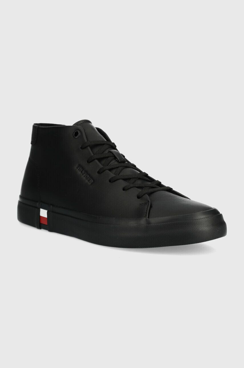 Tommy Hilfiger Kožené kecky FM0FM04352 MODERN VULC HI CORPORATE LEA černá barva - Pepit.cz