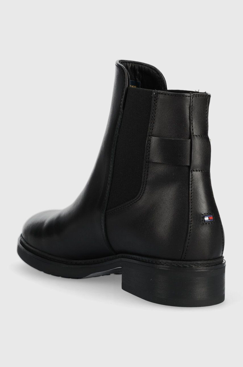 Tommy Hilfiger Kožené kotníkové boty Th Leather Flat Boot dámské černá barva na plochém podpatku - Pepit.cz