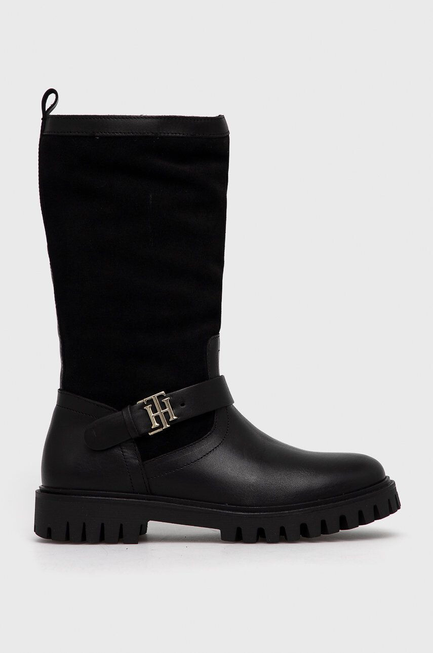 Tommy Hilfiger Kožené kozačky Zip High Heel Longboot dámské černá barva na podpatku - Pepit.cz