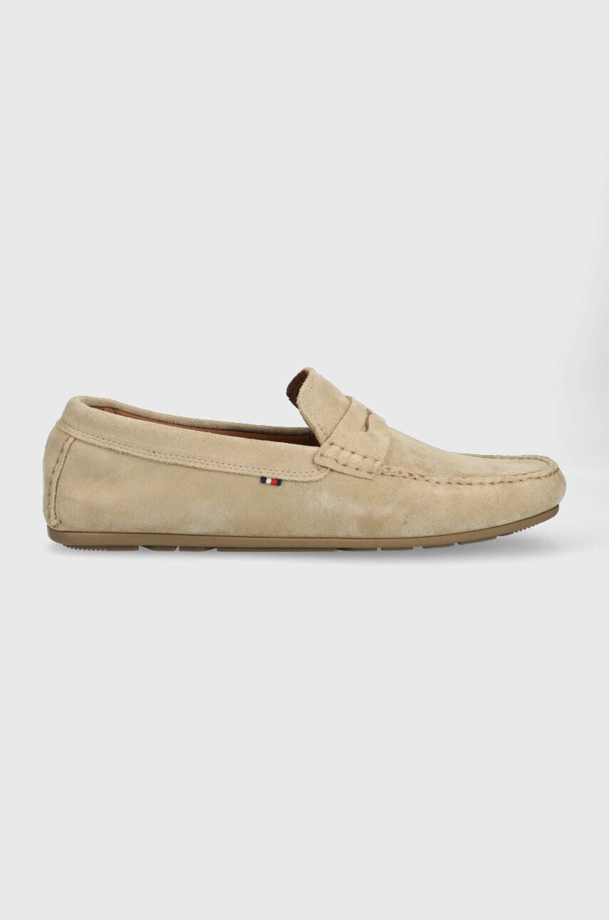 Tommy Hilfiger Kožené mokasíny CASUAL HILFIGER SUEDE DRIVER pánské béžová barva FM0FM04271 - Pepit.cz