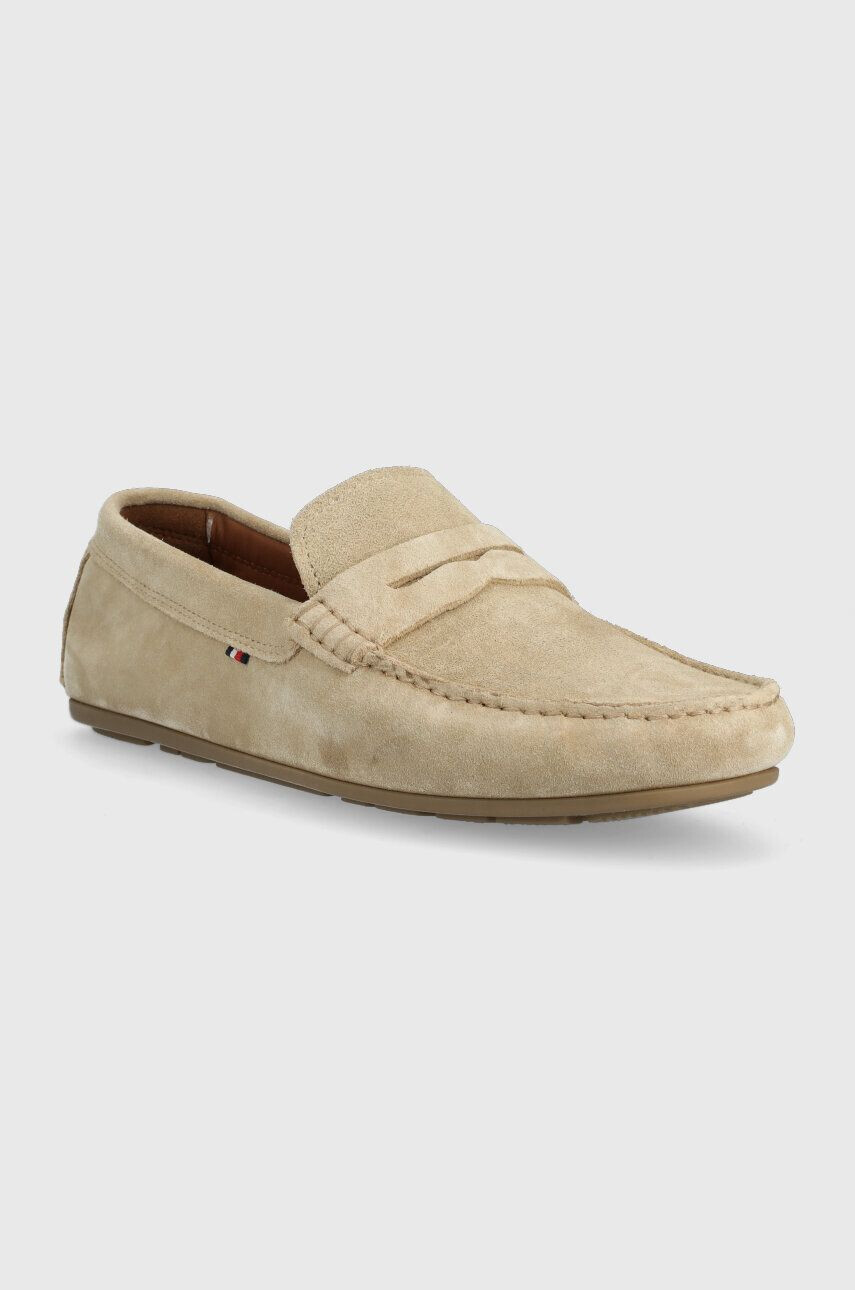 Tommy Hilfiger Kožené mokasíny CASUAL HILFIGER SUEDE DRIVER pánské béžová barva FM0FM04271 - Pepit.cz