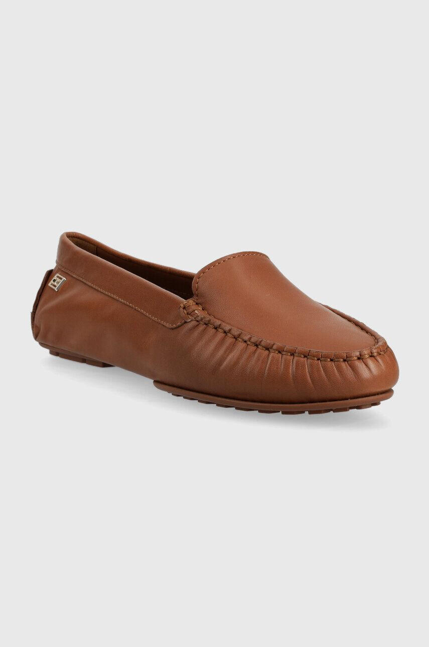 Tommy Hilfiger Kožené mokasíny ESSENTIAL CHIC MOCASSIN dámské hnědá barva na plochém podpatku FW0FW07224 - Pepit.cz