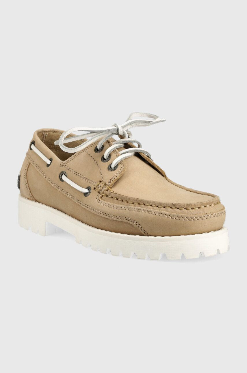 Tommy Hilfiger Kožené mokasíny PREMIUM CLEATED W BOAT SHOE dámské béžová barva na plochém podpatku FW0FW07128 - Pepit.cz