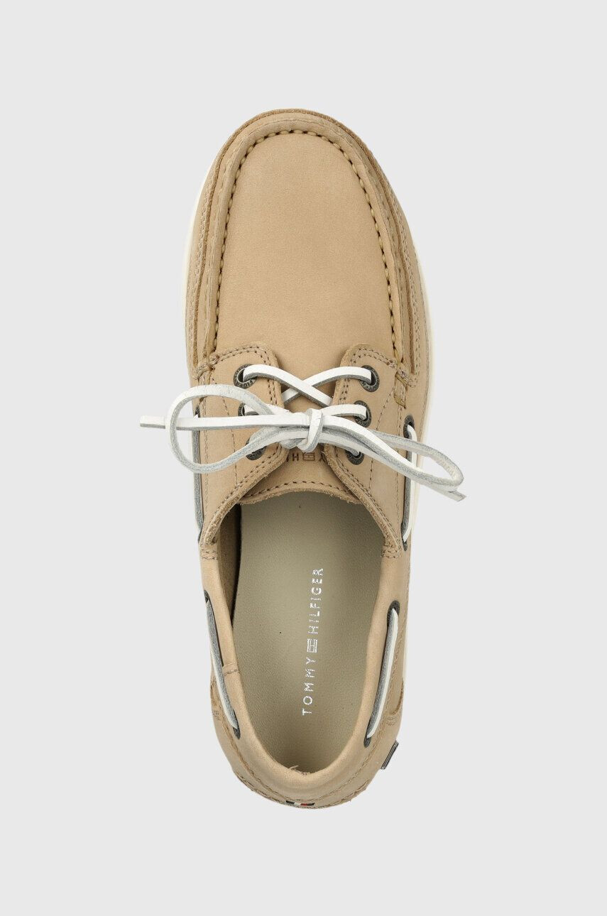 Tommy Hilfiger Kožené mokasíny PREMIUM CLEATED W BOAT SHOE dámské béžová barva na plochém podpatku FW0FW07128 - Pepit.cz