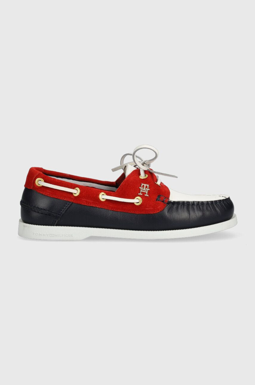 Tommy Hilfiger Kožené mokasíny TH BOAT SHOE RWB dámské červená barva na plochém podpatku FW0FW07169 - Pepit.cz