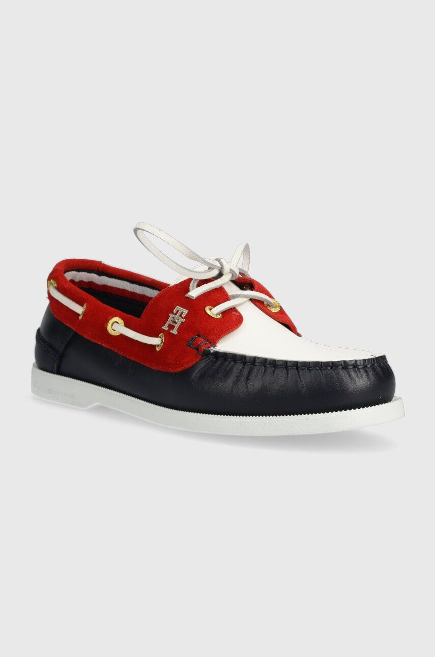 Tommy Hilfiger Kožené mokasíny TH BOAT SHOE RWB dámské červená barva na plochém podpatku FW0FW07169 - Pepit.cz