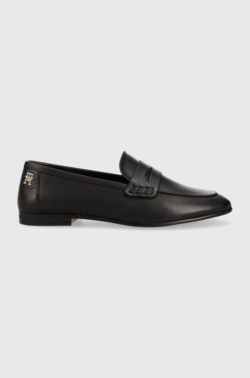 Tommy Hilfiger Kožené mokasíny TH LOAFER dámské černá barva na plochém podpatku FW0FW06991 - Pepit.cz