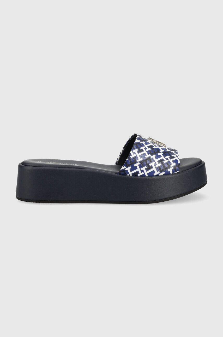 Tommy Hilfiger Kožené pantofle TH SLIP ON SANDAL FLATFORM MONO dámské tmavomodrá barva na platformě FW0FW07244 - Pepit.cz