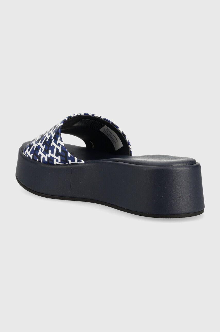 Tommy Hilfiger Kožené pantofle TH SLIP ON SANDAL FLATFORM MONO dámské tmavomodrá barva na platformě FW0FW07244 - Pepit.cz