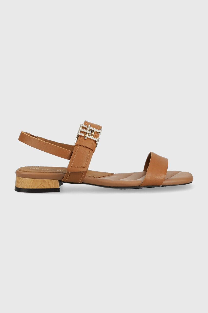 Tommy Hilfiger Kožené sandály HARDWARE FLAT SANDAL dámské hnědá barva FW0FW07094 - Pepit.cz