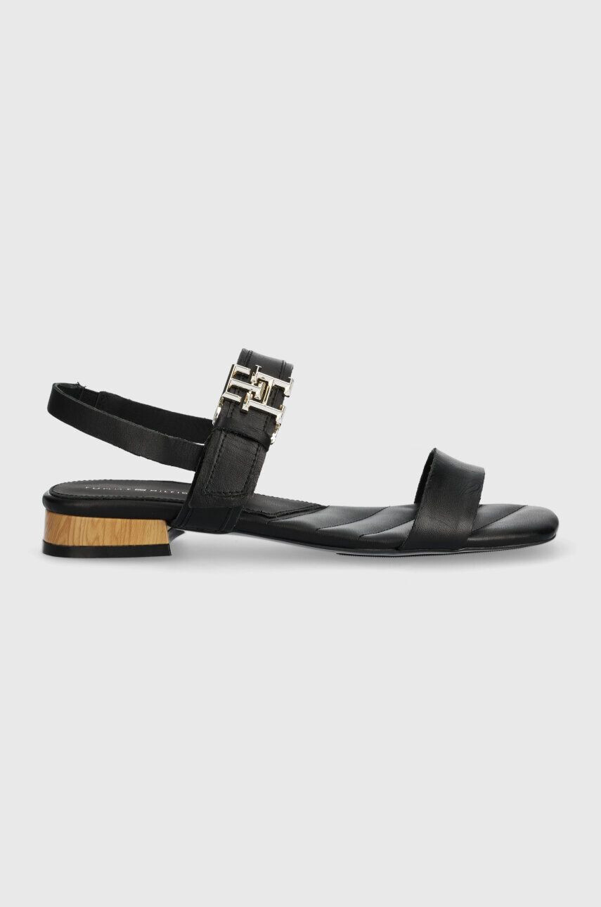 Tommy Hilfiger Kožené sandály HARDWARE FLAT SANDAL dámské černá barva FW0FW07094 - Pepit.cz