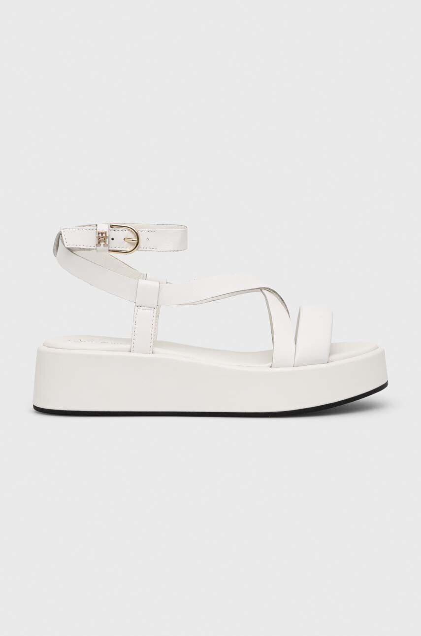 Tommy Hilfiger Kožené sandály NEW FLATFORM STRAP dámské bílá barva na platformě - Pepit.cz